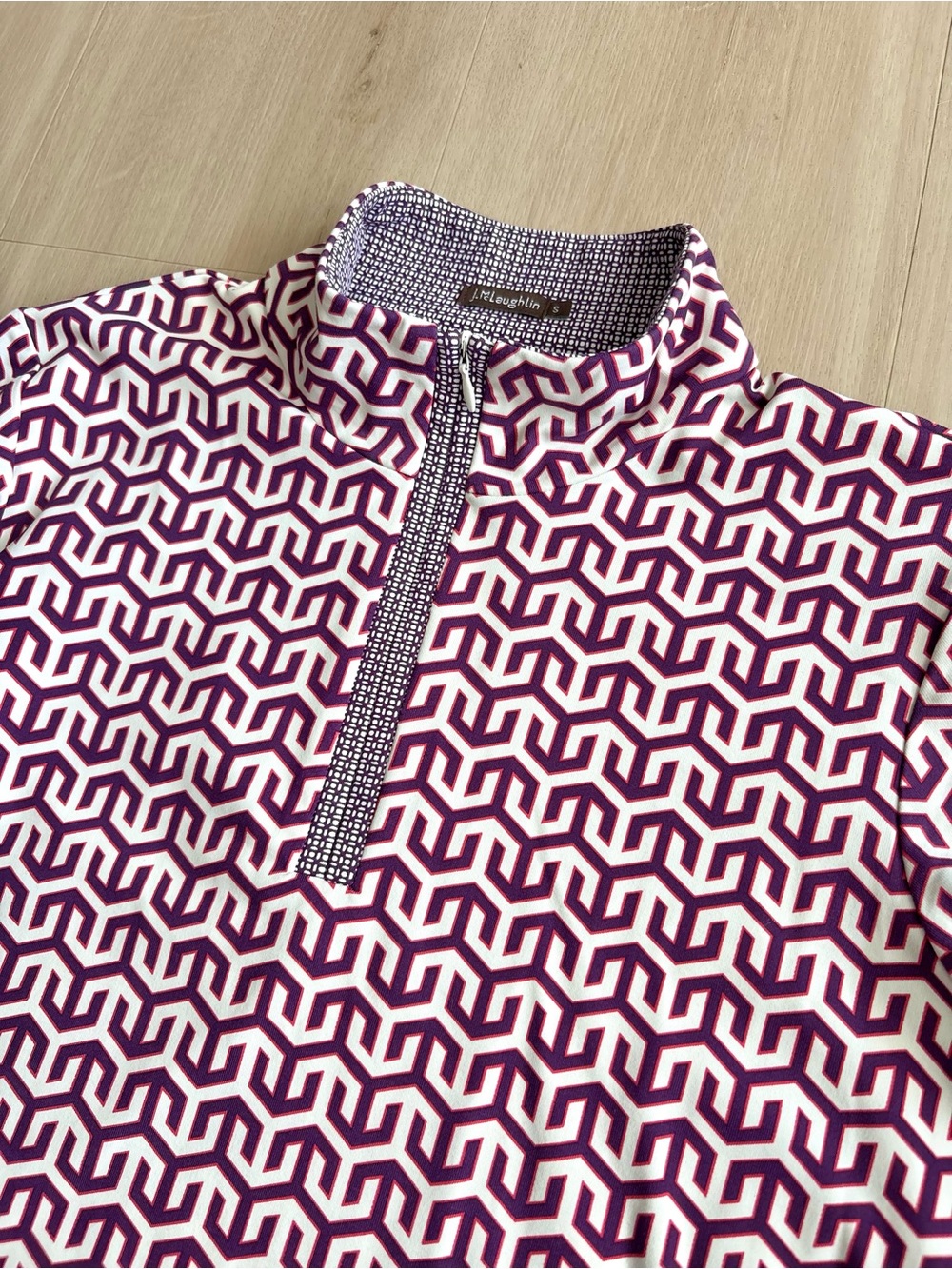 J. McLaughlin size S Quarter Zip Catalina Cloth Bedford Purple White Geometric
